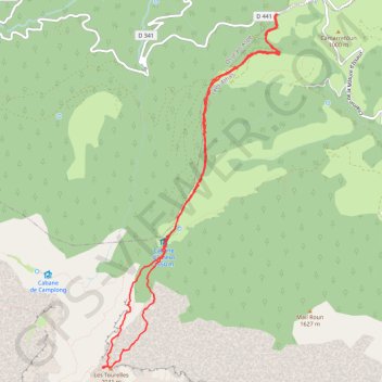 Itinéraire Tourelles de Camplong depuis le col de Bouésou, distance, dénivelé, altitude, carte, profil, trace GPS