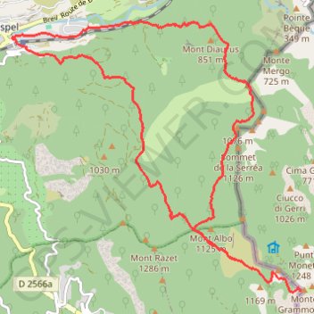 Itinéraire Randonnée 6 : Grammondo ou Gramondo en boucle (Aller par la Source de l'Albaréa ; Retour par Le Cuore) depuis Sospel [ https://www.toujoursplushaut06.fr/Description/Grammondo-Gramondo-Grand-Mont ], distance, dénivelé, altitude, carte, profil, trace GPS
