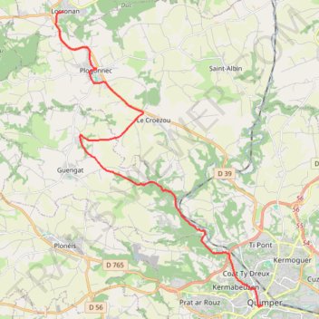 Itinéraire Semi-Marathon Locronan-Quimper - Locronan - Quimper, distance, dénivelé, altitude, carte, profil, trace GPS