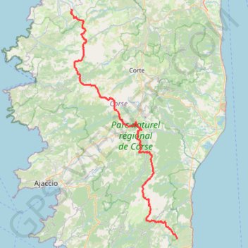 Itinéraire Traversée de la Corse, distance, dénivelé, altitude, carte, profil, trace GPS
