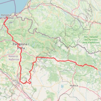 Itinéraire 3 Aínsa-Sobrarbe - Saint-Sébastien, distance, dénivelé, altitude, carte, profil, trace GPS