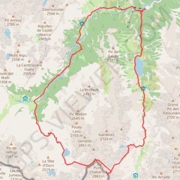 Itinéraire Pointe des Frères Couffitte et pic Alphonse Meillon depuis le pont d'Espagne, distance, dénivelé, altitude, carte, profil, trace GPS