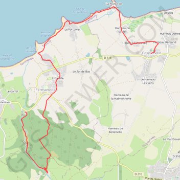 Itinéraire Etape 5 - COSQUEVILLE à FERMANVILLE, distance, dénivelé, altitude, carte, profil, trace GPS