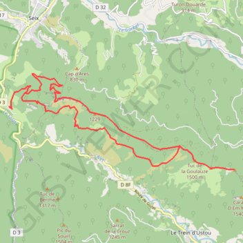 Itinéraire Château de Mirabat et tuc de l'Adosse depuis Azas, distance, dénivelé, altitude, carte, profil, trace GPS
