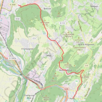 Itinéraire Sur les Pas des Huguenots - Vizille - Echirolles, distance, dénivelé, altitude, carte, profil, trace GPS