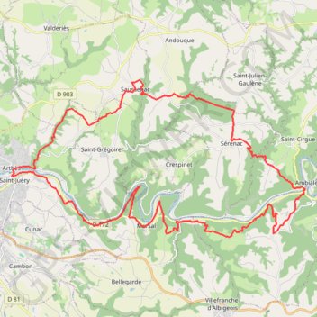 Itinéraire Saint-Juéry - Ambialet, distance, dénivelé, altitude, carte, profil, trace GPS