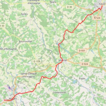 Itinéraire Eauze - Nogaro, distance, dénivelé, altitude, carte, profil, trace GPS