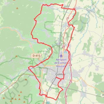 Itinéraire 1.a Colmar, distance, dénivelé, altitude, carte, profil, trace GPS