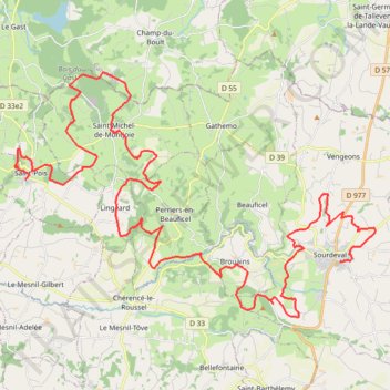 Itinéraire 3 - cdm 2025_07-Saint Michel de Montjoie_Saint Pois_14.64km_239m, distance, dénivelé, altitude, carte, profil, trace GPS