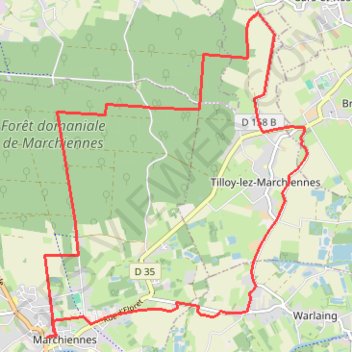 Itinéraire Marchiennes (59), distance, dénivelé, altitude, carte, profil, trace GPS