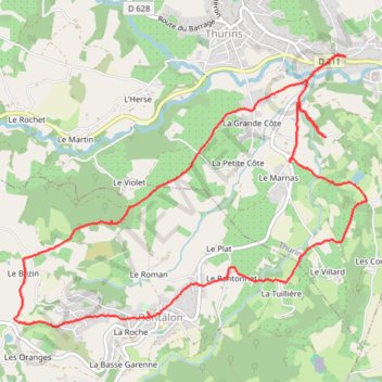 Itinéraire Thurins - Rontalon - Monts du Lyonnais, distance, dénivelé, altitude, carte, profil, trace GPS