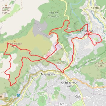 Itinéraire Depart du bar-sur-loup tour par plateau de la malle Grasse, distance, dénivelé, altitude, carte, profil, trace GPS