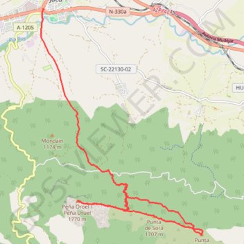Itinéraire Peña de Oroel, distance, dénivelé, altitude, carte, profil, trace GPS