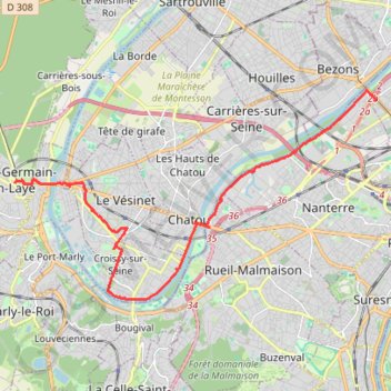 Itinéraire De Saint-Germain-en-Laye à Bezons, distance, dénivelé, altitude, carte, profil, trace GPS