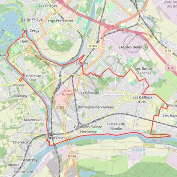 Itinéraire Entre Seine et Oise - Conflans-Sainte-Honorine, distance, dénivelé, altitude, carte, profil, trace GPS