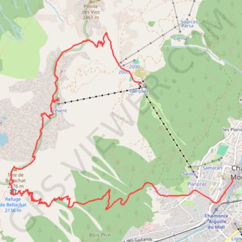 Itinéraire Brévent Bellachat, distance, dénivelé, altitude, carte, profil, trace GPS