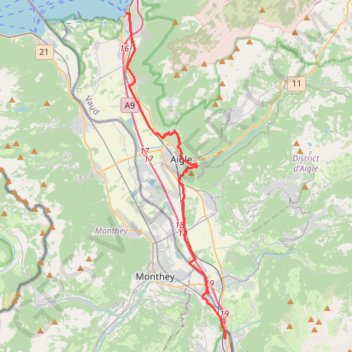 Itinéraire Lausanne à Saint-Maurice, distance, dénivelé, altitude, carte, profil, trace GPS