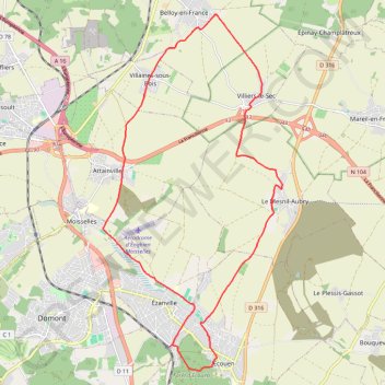 Itinéraire Autour d'Ecouen, distance, dénivelé, altitude, carte, profil, trace GPS