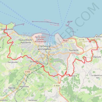 Itinéraire Les Balcons de Cherbourg, distance, dénivelé, altitude, carte, profil, trace GPS