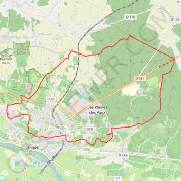 Itinéraire Balade autour de chinon, distance, dénivelé, altitude, carte, profil, trace GPS