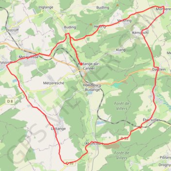 Itinéraire Kédange-sur-Canner, distance, dénivelé, altitude, carte, profil, trace GPS