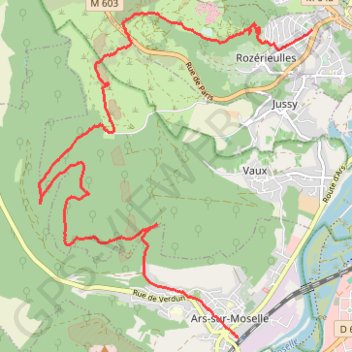 Itinéraire Ars-sur-Moselle - Rozérieulles, distance, dénivelé, altitude, carte, profil, trace GPS