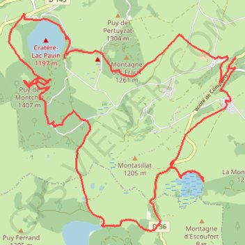 Itinéraire Autour du Puy du Sancy : Lac Pavin - Puy de Montchal - Lac de Montcineyre - Lac de Bourdouze - Anglard - Chandèze, distance, dénivelé, altitude, carte, profil, trace GPS