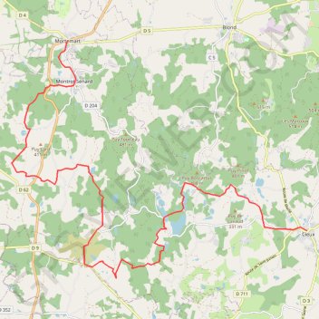 Itinéraire Randonnée Cieux - Mortemart, distance, dénivelé, altitude, carte, profil, trace GPS