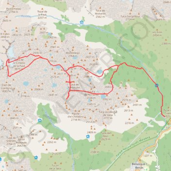 Itinéraire Corbets, Mincholet, Posets, Batisielles depuis la vallée d'Estós, distance, dénivelé, altitude, carte, profil, trace GPS