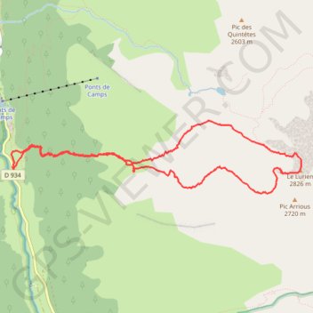 Itinéraire Le Lurien par le vallon de Gabardères, distance, dénivelé, altitude, carte, profil, trace GPS
