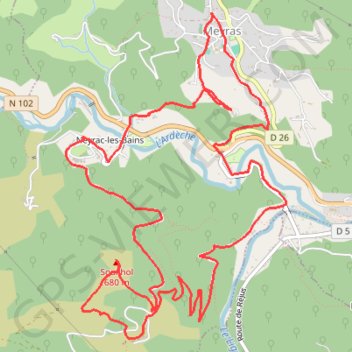 Itinéraire Neyrac les bains Meyras, distance, dénivelé, altitude, carte, profil, trace GPS