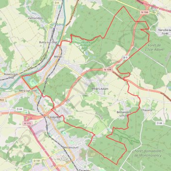 Itinéraire Montmorency - Isle-Adam, distance, dénivelé, altitude, carte, profil, trace GPS