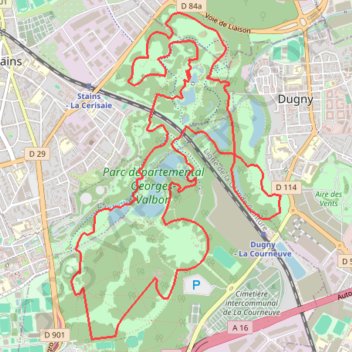 Itinéraire Parc Georges Valbon, distance, dénivelé, altitude, carte, profil, trace GPS