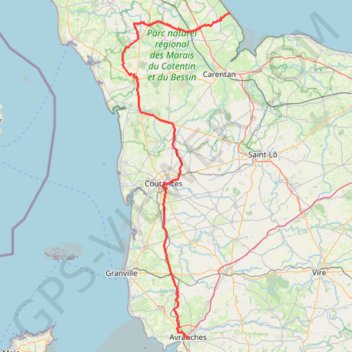 Itinéraire Voie 2ème DB : St-Martin-de-Varreville - Avranches, distance, dénivelé, altitude, carte, profil, trace GPS