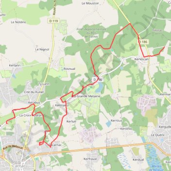 Itinéraire Les alignements de Carnac, distance, dénivelé, altitude, carte, profil, trace GPS