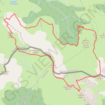 Itinéraire Pista, Belhay, Lakartxela, Bimbaleta depuis la piste d'Eskanthola, distance, dénivelé, altitude, carte, profil, trace GPS
