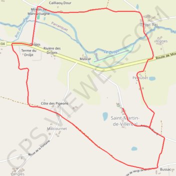 Itinéraire Saint-Martin-de-Villeréal, la balade du moulin de Mandassagne - Pays du Dropt, distance, dénivelé, altitude, carte, profil, trace GPS