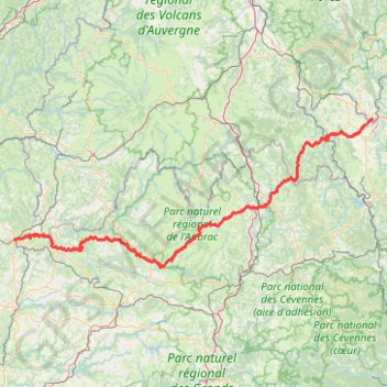 Itinéraire chemin de compostelle. le puy en velay/figeac 250 km, distance, dénivelé, altitude, carte, profil, trace GPS