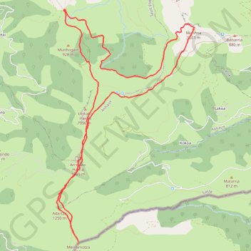 Itinéraire Adartza, Mendimotxa, Munhoa en boucle depuis le col d'Aharza, distance, dénivelé, altitude, carte, profil, trace GPS