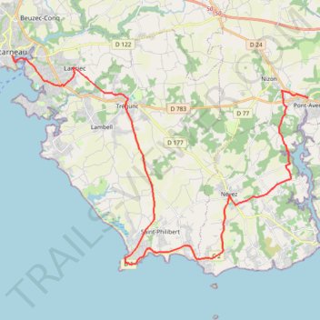 Itinéraire Concarneau - Pont-Aven, distance, dénivelé, altitude, carte, profil, trace GPS