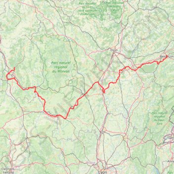 Itinéraire guerigny a besancon, distance, dénivelé, altitude, carte, profil, trace GPS
