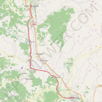 Itinéraire D'Umbertide à Citta di Castello, distance, dénivelé, altitude, carte, profil, trace GPS