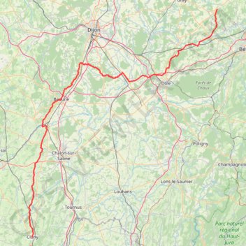 Itinéraire Gy-Cluny, distance, dénivelé, altitude, carte, profil, trace GPS