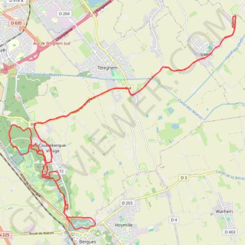 Itinéraire Bois des Forts et Canal de Bergues à Coudekerque - Uxem, distance, dénivelé, altitude, carte, profil, trace GPS