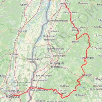 Itinéraire Mulhouse à Offenbourg, distance, dénivelé, altitude, carte, profil, trace GPS