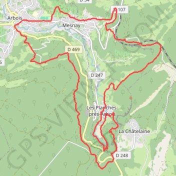 Itinéraire Boucle autour d'Arbois par le GR 59, distance, dénivelé, altitude, carte, profil, trace GPS