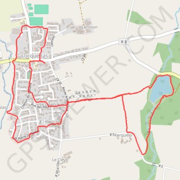 Itinéraire Circuit de l'étang, Locqueltas, distance, dénivelé, altitude, carte, profil, trace GPS