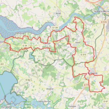 Itinéraire P5. Herbignac - Pénestin, distance, dénivelé, altitude, carte, profil, trace GPS