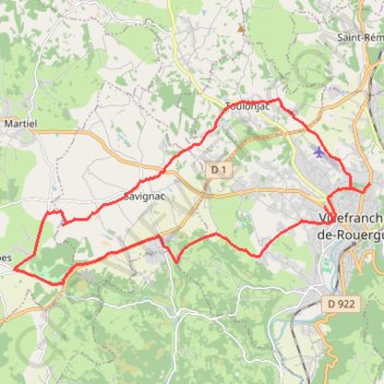 Itinéraire Autour de Villefranche-de-Rouergue, distance, dénivelé, altitude, carte, profil, trace GPS