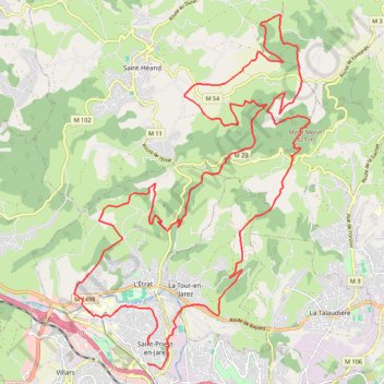 Itinéraire VTT sur les hauteurs de St Étienne, distance, dénivelé, altitude, carte, profil, trace GPS